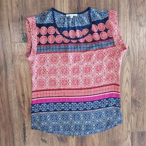 DR2 by Daniel Rainn Cap Sleeve Scoop Neck Multi Color Blouse Size Small